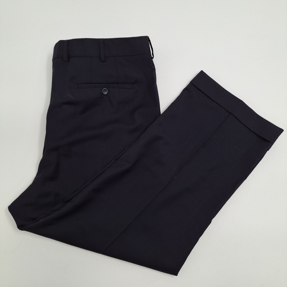 Coppley Dress Pants Mens 40R 100% Wool Navy Blue Pleated Cuffed Trousers Regular